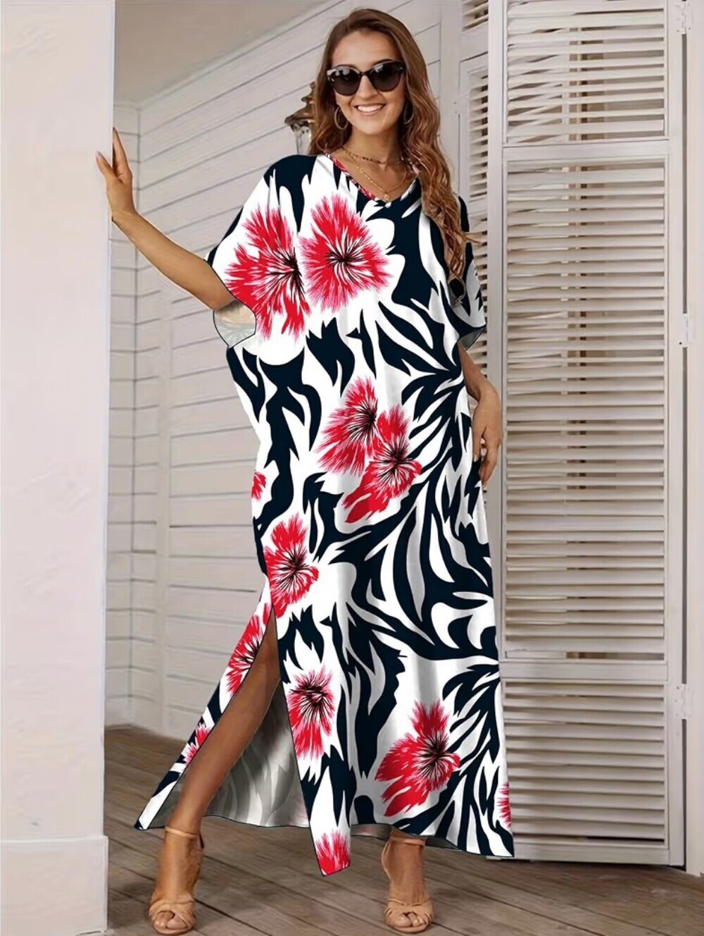 Kaftan Dress Plus Size Swimsuit Cover up Beach V Neck Lightweight Fits S-XXL
